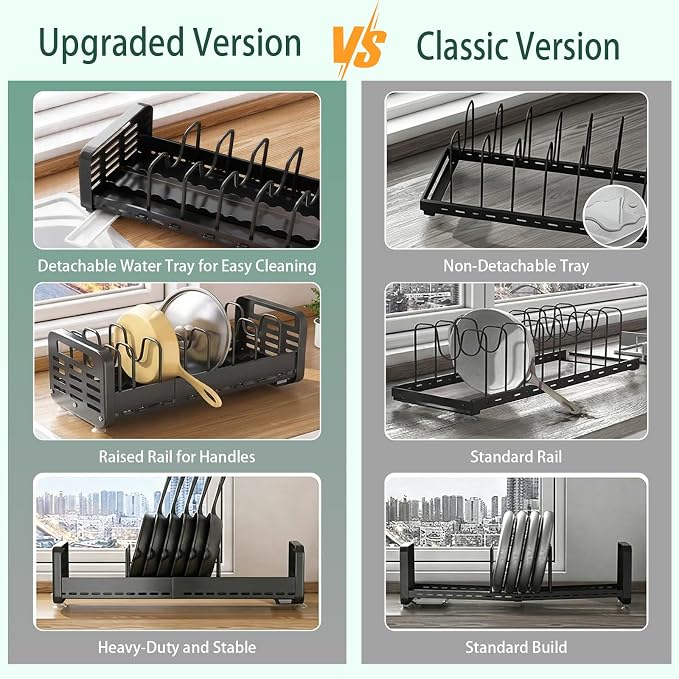 Pots and Pans Organizer Under Cabinet, Expandable Pot Lid Organizer | Adjustable Heavy Duty Rack with Removable Drip Tray, Expands 15.4"–24.8", Ideal for Kitchen Cabinets and Countertops. - Image 4