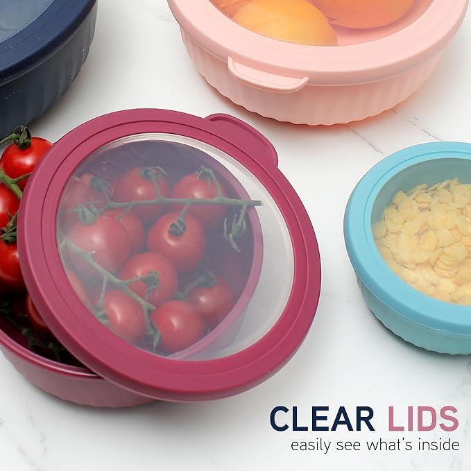 COOK WITH COLOR Prep Bowls with Lids- Wide and Deep Nesting Plastic Small Mixing Bowl Set with Lids, 8 Piece Set - Wide Bowls, Navy - Image 5