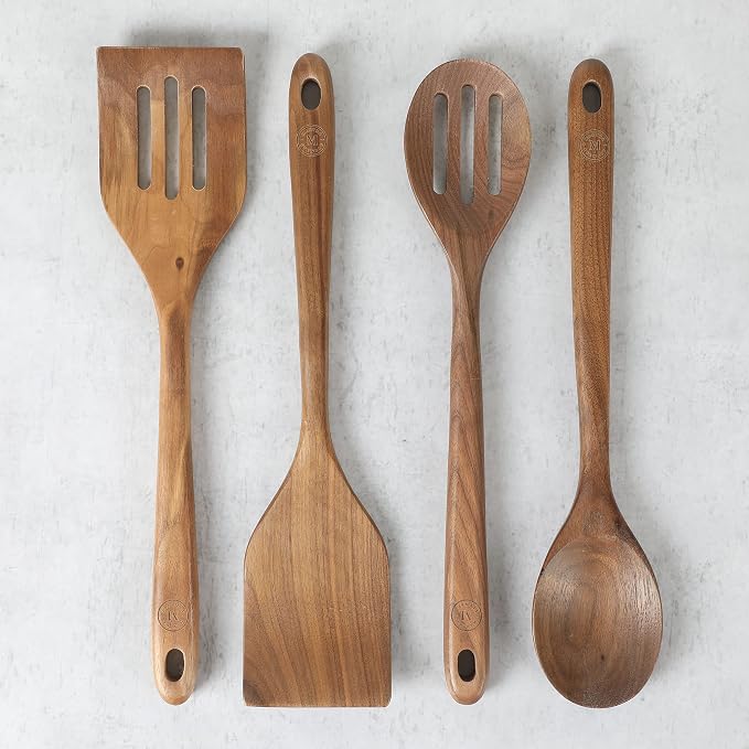 Martha Stewart Bainford 4-Piece Wooden Kitchen Utensil Set, Walnut – Cooking Spoons and Turner Tools for Nonstick Cookware, Heat Resistant, Durable Hardwood - Image 4