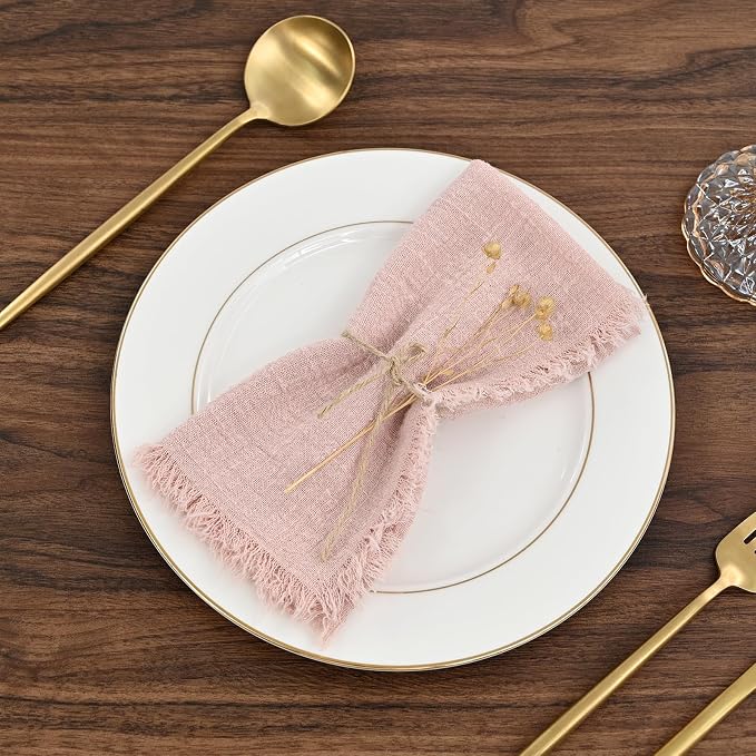 60 Pack Pink Cotton Linen Napkins - 16 x 16 Inch Soft Handmade Fringe Napkins for Wedding Party Dinner Table - Image 4