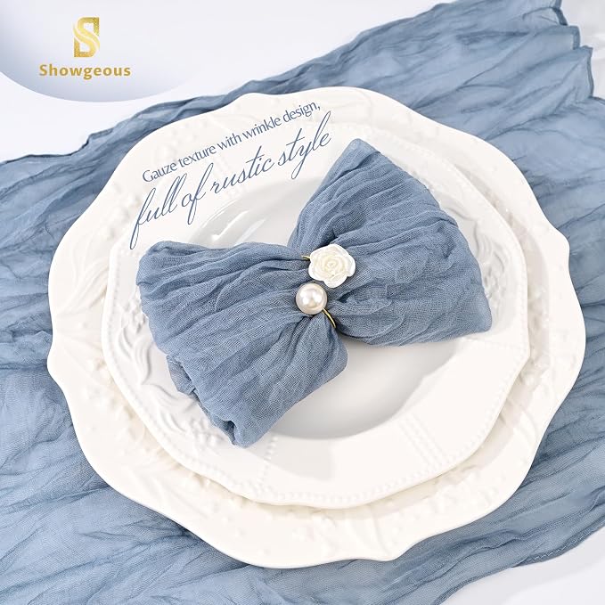 200 Pack Dusty Blue Cheesecloth Napkins 20"x20" Boho Washable Cloth Napkins Set of 200 Wrinkled Cheese Cloth Napkins Gauze Dinner Table Napkin for Wedding Party Baby Shower Birthday Decor - Image 5