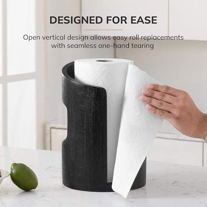 Anji Mountain Wooden Paper Towel Holder with Metal Holder, Holder Stand for Kitchen Roll Organizer & Kitchen Dining Table Home Décor, Countertop Fits Jumbo & Mega Rolls - Black/Black, Arc Hold - Image 5