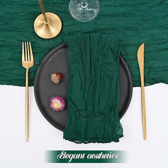 fani 60 Pack Gauze Cheesecloth Napkins, 20 x 20 in, Emerald Green | Wrinkled Table Napkins, Soft Cotton, Rustic Decorative, Weddings, Party, Dinner Table, Everyday Use - Image 5