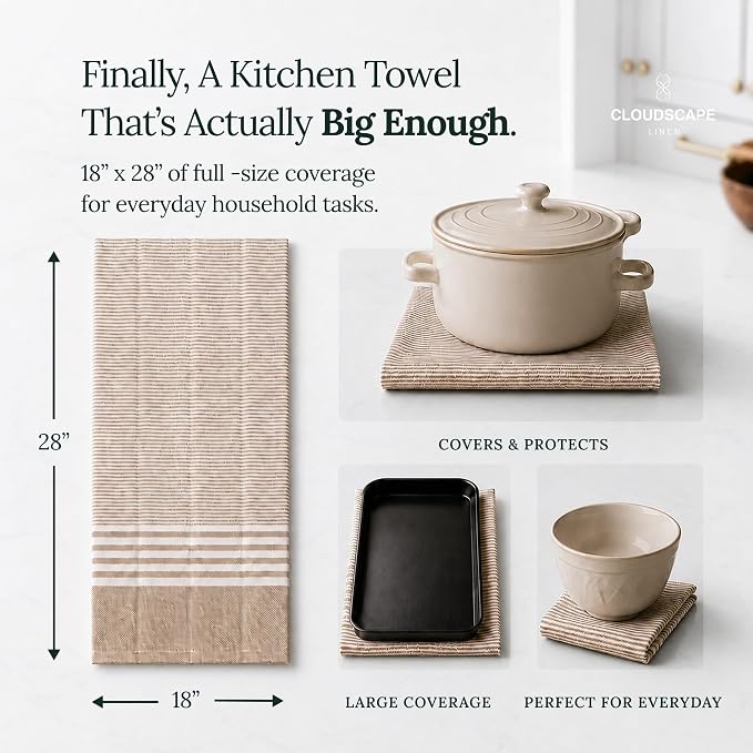 CSL Pack of 12 Kitchen Towels, Absorbent & Soft, Oversized, 18x28 - Beige - Image 3