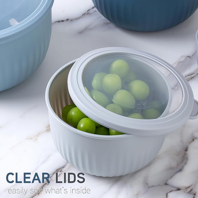 COOK WITH COLOR Prep Bowls with Lids- Wide and Deep Nesting Plastic Small Mixing Bowl Set with Lids, 12 Piece Set - Deep Bowls, Blue/Grey - Image 6