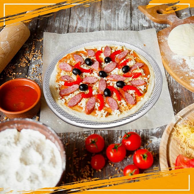 Nuogo 8 Pcs 16 Inch Pizza Pan with Holes Aluminum Mesh pizza Screen Seamless Round Tray for Oven Nonstick Baking Sheet for Kitchen Bakery Restaurant BBQ Party Cookware Supplies - Image 5