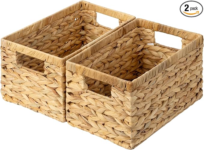 GRANNY SAYS Wicker Storage Baskets for Shelves, Hyacinth Baskets, 2-Pack | Water Hyacinth Wicker Baskets for Storage, Woven Baskets for Storage, Wicker Baskets for Shelves, Rectangle Basket for Pantry by GRANNYSAYS