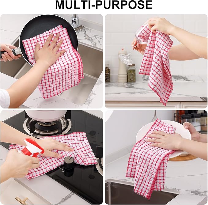 Kitinjoy Cotton 8 Pack Terry Kitchen Towels, Red | 16 x 25 Inches Super Soft and Absorbent Dish Towels, Quick Drying hand towels for kitchen Drying - Image 4