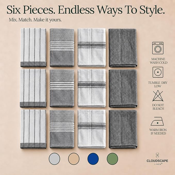 CSL Pack of 12 Kitchen Towels, Absorbent & Soft, Oversized, 18x28 - Grey - Image 4