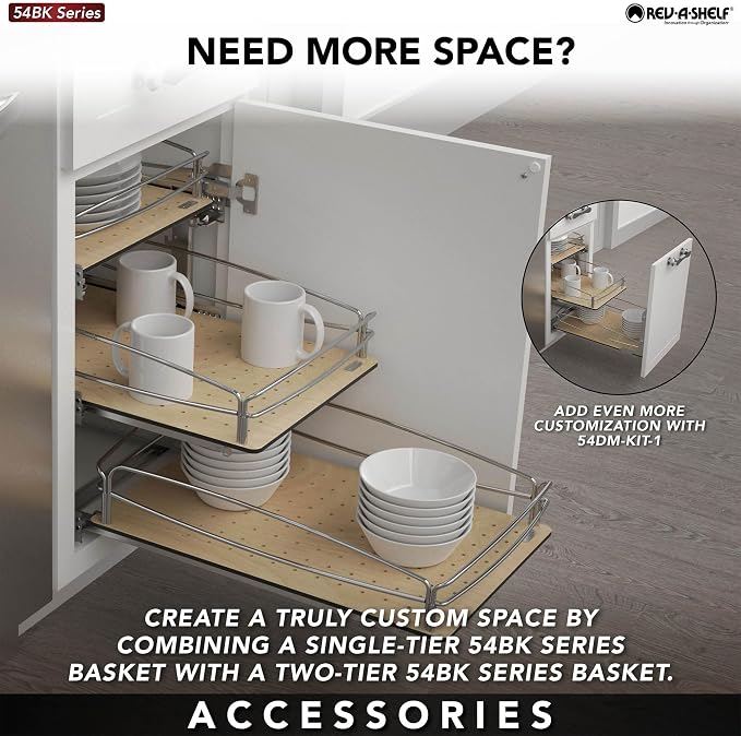 Rev-A-Shelf Pull Out Kitchen Cabinet Storage Organizer with Solid Bottom and Undermount Soft-Close Full Extension Slides, 54BK-12SC-1 - Image 9