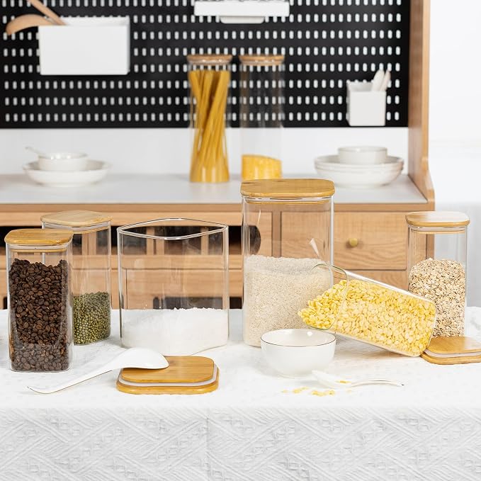 D2scrma 115oz Airtight Glass Square Storage Canister with Bamboo Lid Set of 1 (3400ml) Gallon Glass Jars Large Kitchen Canister for Sugar, Flour, Cookies and Coffee beans (‎with Black Lable) - Image 7