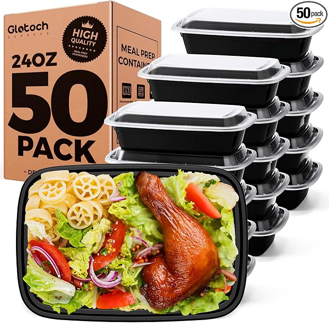 Glotoch Meal Prep Containers with Lids, 24 oz, 50 Pack (100-Piece) | Reusable BPA-Free Food Prep Containers, Leakproof, Durable, Microwave, Freezer and Dishwasher Safe, for Lunch and Meal Prep by GlotochExpress