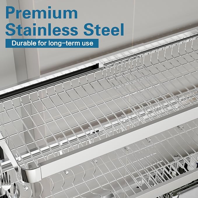 LIVOD Over The Sink Dish Drying Rack,3 Tier Adjustable Length Full Stainless Steel Large Storage Kitchen Dish Rack,for Kitchen Counter Expandable Multifunctional Organizers,Silver (25.5'' to 37.6'') - Image 5