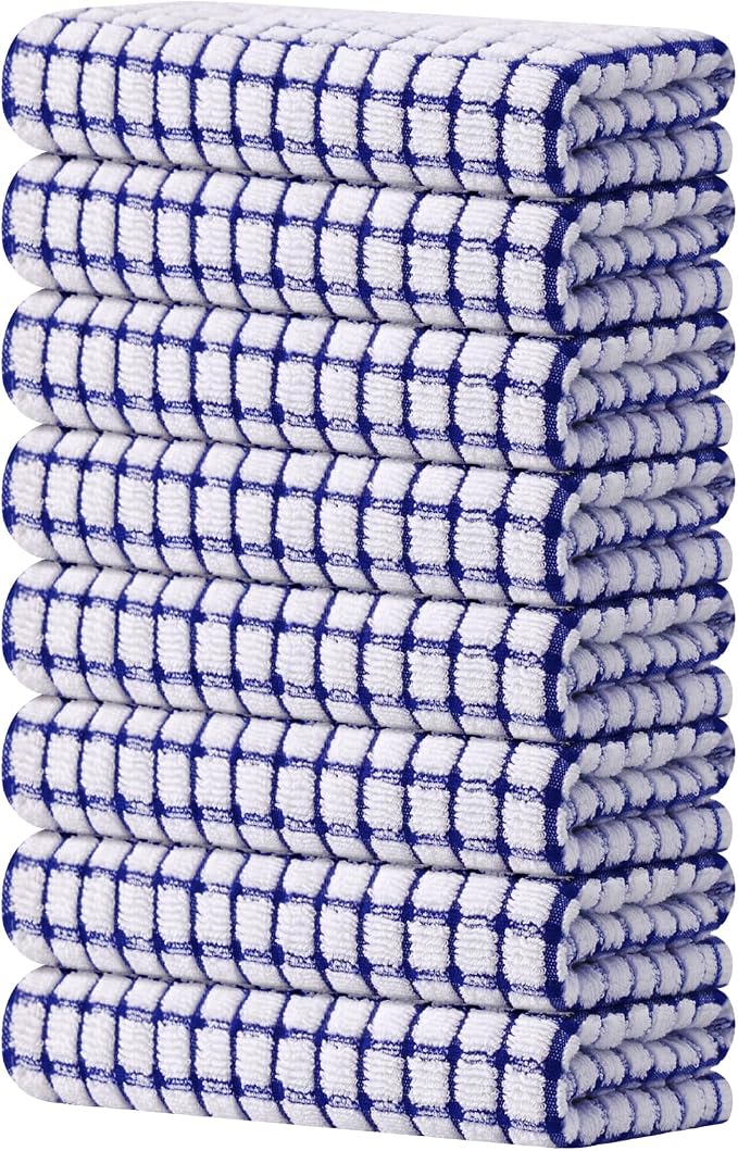 Kitinjoy Cotton 8 Pack Terry Kitchen Towels, Blue | 16 x 25 Inches Super Soft and Absorbent Dish Towels, Quick Drying hand towels for kitchen Drying by Kitinjoy