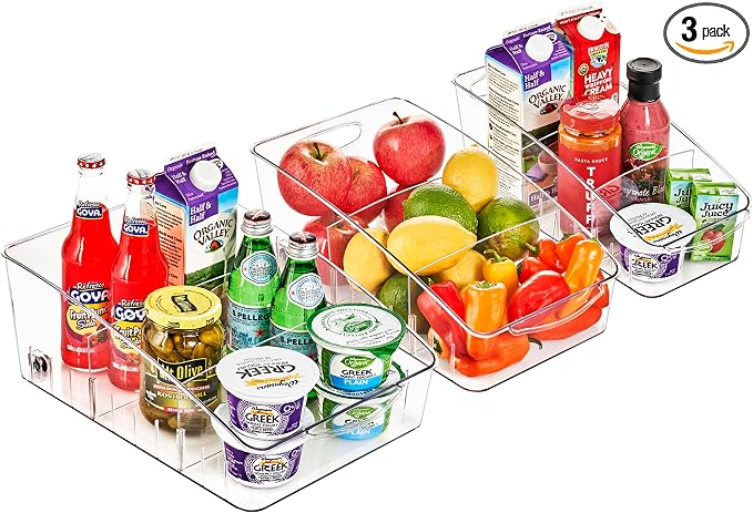 Sorbus Fridge Organizer on Wheels - Rolling Fridge Organizers and Storage Clear Design with Dividers & Handles for Kitchen Organization and Storage - Refrigerator Organizer Bins & Pantry Storage Bins by Sorbus