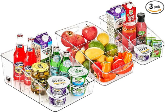 Sorbus Fridge Organizer on Wheels - Rolling Fridge Organizers and Storage Clear Design with Dividers & Handles for Kitchen Organization and Storage - Refrigerator Organizer Bins & Pantry Storage Bins by Sorbus