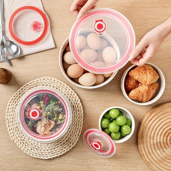 vicrays Ceramic Nesting Bowls with Lids, Set of 4, Embossed Serving Bowls for Food Storage, Popcorn, Salad etc, Microwave & Dishwasher Safe, 10oz to 53oz - Image 5