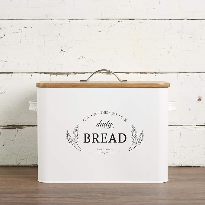 Baie Maison Extra Large White Farmhouse Bread Box for Kitchen Countertop - Breadbox Holder Fits 2+ Loaves - Bread Storage Container Bin - Rustic Bread Keeper Vintage Metal Kitchen Decor for Counter - Image 7