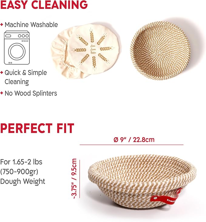 KneadAce Essential Sourdough Starter Kit - Artisan Bread Baking Tools | Bake with this Sourdough Kit: Round banneton proofing baskets, dough whisk, bread lame, scraper & brush set, bread sling - Image 6