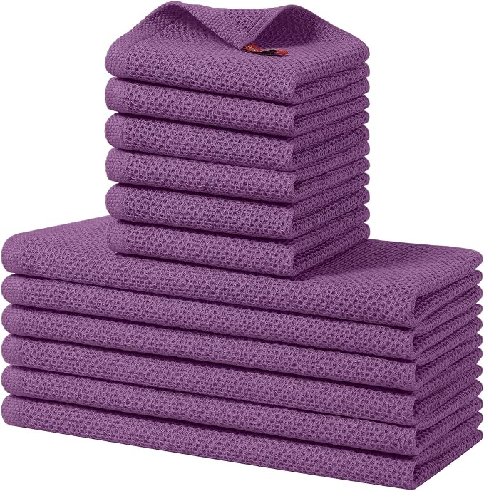 Homaxy 12 Pack 100% Cotton Kitchen Towels and Dishcloths Set, Purple | 12 x 12 Inches and 13 x 28 Inches Kitchen Towels Set, Ultra Soft Absorbent Dish Cloths for Washing Dishes by Homaxy