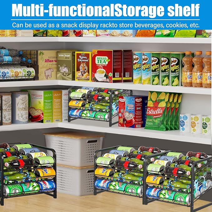 6-Tier Stackable Soda Can Rack Organizer for Pantry, Black, 2 Pack | Adjustable Can Dispenser Holds Up to 60 Cans, with 12 Hooks,Can Storage Holder for Various Ounces of Canned Food Soda Drinks - Image 7