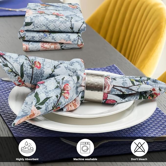 Bedding Craft Cotton Cloth Dinner Napkins Set of 12 – 18x18 Birds Print Design with 1" Fold – Reusable Machine Washable Fabric Napkins for Parties, Dining & Everyday Use - Image 7
