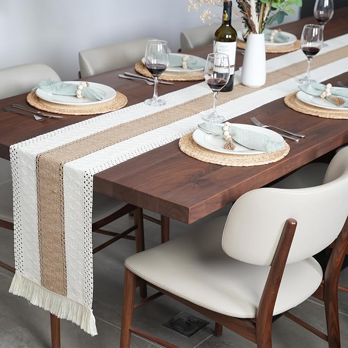 Placemats Set of 6,Natural Round Placemats with Table Runner & Napkin Rings | Made of Cotton Burlap and Corn Husk,Protective,Heat-Resistant,Non-Slip Boho Table Mats Fall Placemats for Dining Table Décor - Image 2