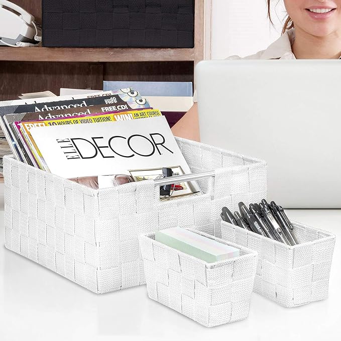 Sorbus Storage Baskets for Organizing (Set of 7), Mesh Hand-Woven Design, Linen Closet Organizers and Storage, Organizer Storage Baskets for Shelves, Variety Pack Organizers and Storage (White) - Image 6