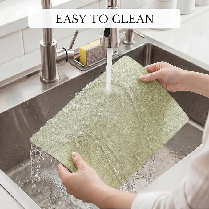 Romanstile Vinyl Placemats Set of 6, Reversible Faux Leather Heat Resistant Wipeable Table Mats, Waterproof Washable Non-Slip Table Placemats for Dining/Kitchen/Party/Outdoor (Grey Green, 12" x 17") - Image 8