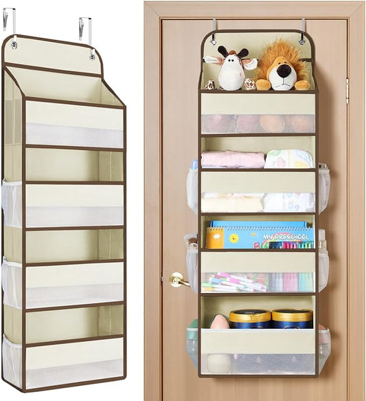 Yecaye Over The Door Organizer, Heavy Duty Hanging Organizers and Storage with 4 Large Capacity Pockets, Swing-Proof Behind The Door Storage for Bathroom Nursery Bedroom Dorm Closet, Beige,1Pc by Yecaye