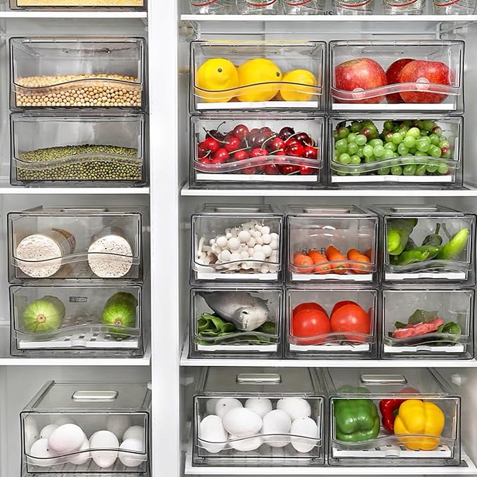 Diskary Fridge Organizer, Stackable Refrigerator Organizer Bins, Reusable Food Storage Containers, Fridge Drawer Organizer in Home Kitchen, Barbecue Shop, Restaurant, BPA-Free (2 Drawers, Medium) - Image 4