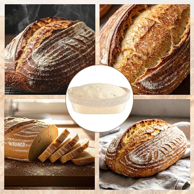 12 Pack Banneton Bread Proofing Basket 10 Inch Oval Rattan Banneton Baskets with Linen Liner Cloth Sourdough Basket Dough Proofing Basket for Professional & Home Sourdough Bread Baking - Image 7