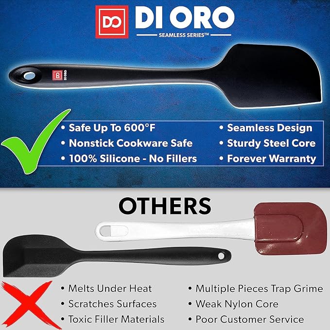 DI ORO Silicone Spatula Set - Rubber Kitchen Spatulas for Baking, Cooking, & Mixing - 600°F Heat-Resistant & BPA Free Silicone Scraper Spatulas for Nonstick Cookware - Dishwasher Safe (5pc, Black) - Image 2