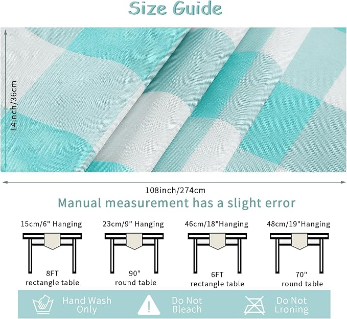 Cupuamon Fabric Checkered Table Runner 6 Pack Waterproof Gingham Table Runner 14W x 108L Buffalo Check Table Runners for Parties Kitchen Dining Wedding Banquet (Aqua and White) - Image 4