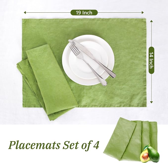 Linen Placemats 14x19Inch Set of 4,100% Linen Placemats Natural Rustic Tablemats for Easter,Mother's Day,Summer,Handcrafted from European Flax(Lime Green) - Image 4