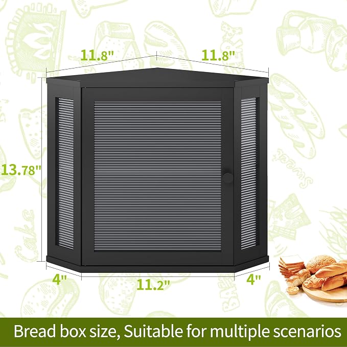 BMOSU Corner Bread Box for Kitchen Countertop Double Layer Bamboo Wooden Bread box Large Capacity Bread Storage Bin(Black, Medium) - Image 7