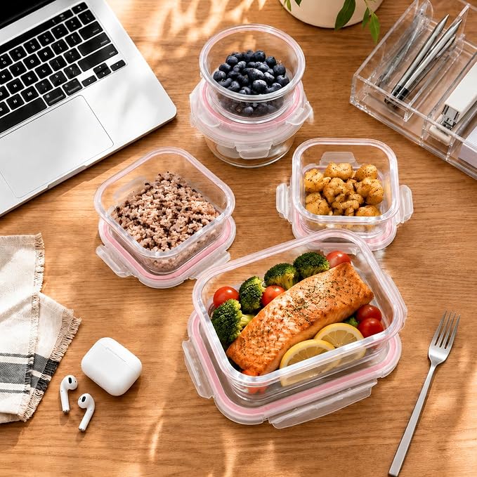 24-Piece Glass Food Storage Containers Set with Airtight lid, Glass Meal Prep Containers, Easy Stack Containers, Durable Glass Container-From Fridge directly to Oven and Dishwasher Safe (Pink) - Image 5