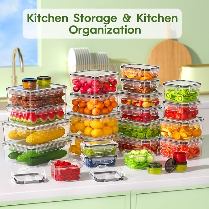 KEMETHY 54-Piece Food Storage Containers with Lids(27 Containers & 27 Lids), Plastic Food Containers for Pantry & Kitchen Storage and Organization, BPA-Free, Leak Proof, Reusable with Labels & Pen - Image 7