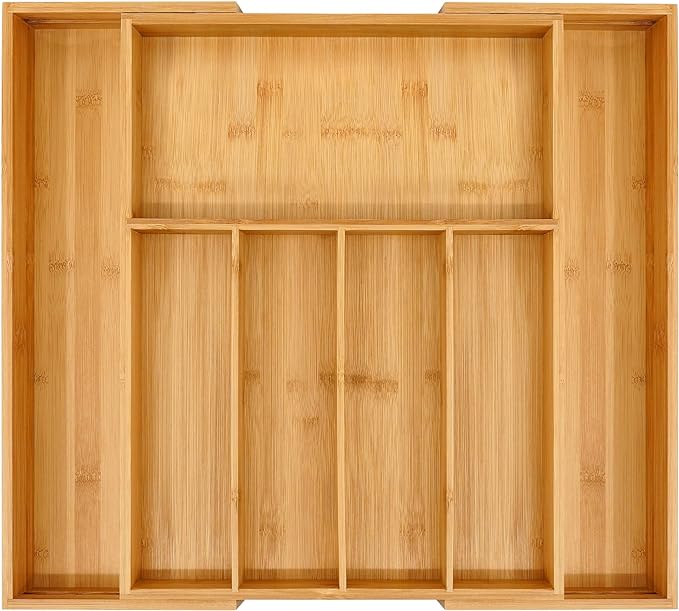 VaeFae Bamboo Drawer Organizer, Large, Natural | Expandable Silverware Organizer, Kitchen Utensil Storage, Wooden Cutlery Tray with Dividers, Fork and Spoon Holder by VaeFaeDirect