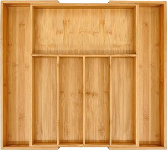 VaeFae Bamboo Drawer Organizer, Large, Natural | Expandable Silverware Organizer, Kitchen Utensil Storage, Wooden Cutlery Tray with Dividers, Fork and Spoon Holder by VaeFaeDirect