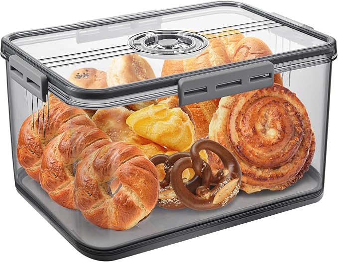ANYPROLUS Bread Box for Homemade Bread Boxes for Kitchen Counter Airtight, Time Recording Bread Storage Container with Lid, Bread Containers Storage Airtight Loaf Bread Keeper, Large, Dark Grey by ANYPROLUS