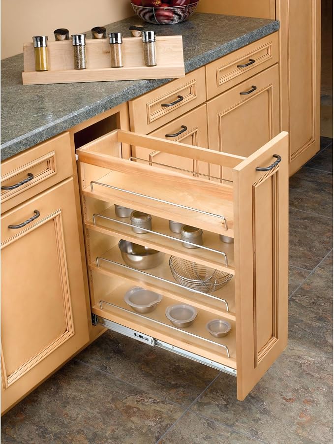 Rev-A-Shelf Pullout Kitchen Cabinet Organizer, Min Cabinet Opening 8.5" W | 8" W Slide Out Pantry Spice or Utensil Storage Rack with Adjustable Shelves for Base Cabinet Organization, 448-BC-8C - Image 8