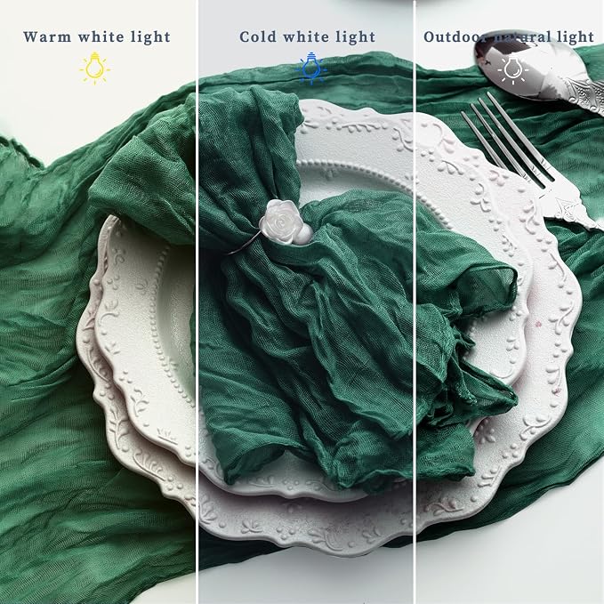 100 Pack Emerald Green Cheesecloth Napkins Washable 21x21 Inches Emerald Green Cloth Napkins for Wedding Set of 100 Dinner Table Napkins Bridal Baby Shower Rustic Boho Cotton Gauze Party Table Decor - Image 8
