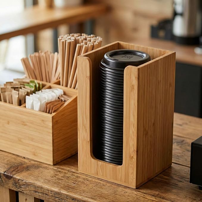Restaurantware-4.5 x 8 Inch Coffee Cup Dispenser, 1 Countertop Cup Lid Organizer - Holds Cups/Lids/Napkins Up To 3.75 Inch in Diameter, Compact, Bamboo Cocktail Napkin Holder, For Bars or Offices, - Image 3