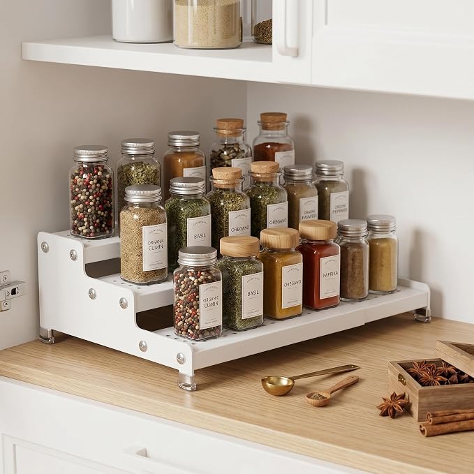 Expandable 3-Tier Spice Metal Shelf Rack, White, 2 Packs | Kitchen Cabinet and Pantry Organizer, Seasoning Storage, Countertop Organization - Image 4