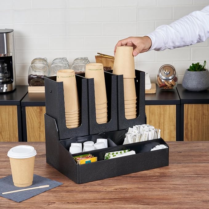Restaurantware Restpresso Coffee Bar Organizer, 1 Count Durable 6 Compartments, Compact Size, Black Plastic Tabletop Coffee Supplies Organizer For Homes, Office Spaces, Breakrooms, and Lounges - Image 5
