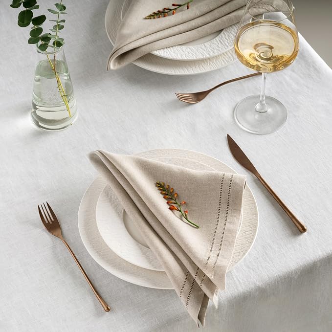Natural Linen Napkins 20 x 20 inch - 100% Flax Linen Double Hemstitch Dinner Napkins Set of 4 - Cloth Napkin Washable Perfect for Summer, Father's Day, 4th of July - Image 4