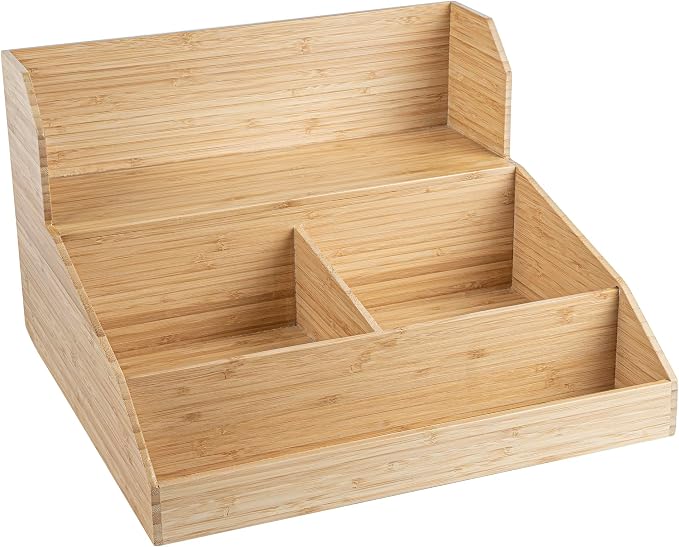 Restaurantware Coffee Cup Organizer 15 x 14.25 x 9.25 Inch Multipurpose Bamboo Condiment Holder Brown Countertop Cup and Lid Organizer for Coffee Shops and Office Break Rooms - Image 2