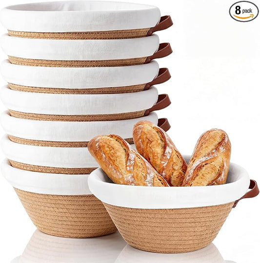 Hushee 8 Pack Cotton Rope Banneton Bread Proofing Basket Set, Sourdough Proofing Baskets with Breathable Liners Covers for Artisan Bread Baking, Home Dough Fermentation Basket Supplies, 9 Inch by Hushee