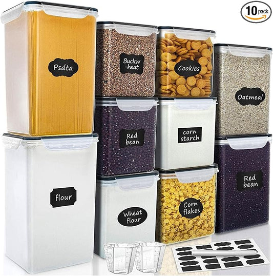 VERONES Large Tall Airtight Food Storage Containers, 10 PACK Containers Set | Plastic Airtight Kitchen & Pantry Organization, Ideal for Flour & Sugar Plastic Canisters with Labels by VERONES